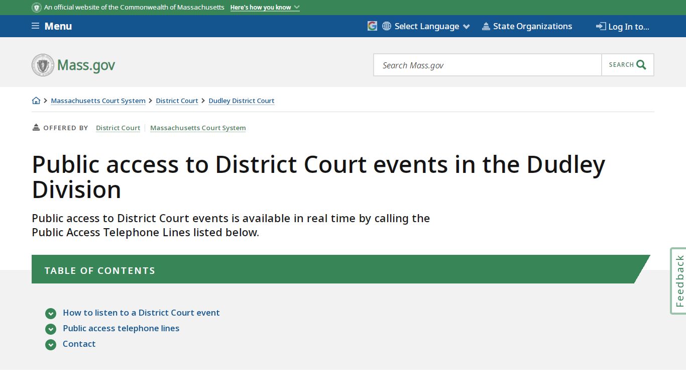 Public access to District Court events in the Dudley Division